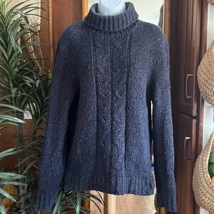 GAP Marled Navy Cable Knit Turtleneck Fisherman Sweater Womens M Vintage Y2K 90s